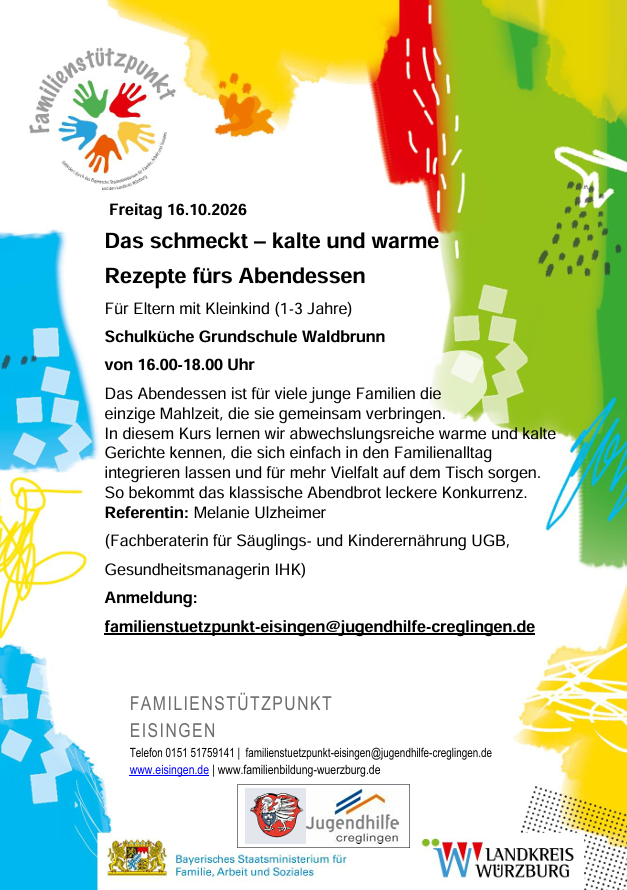Veranstaltungsplakat Kochkurs des Familienstützpunkts