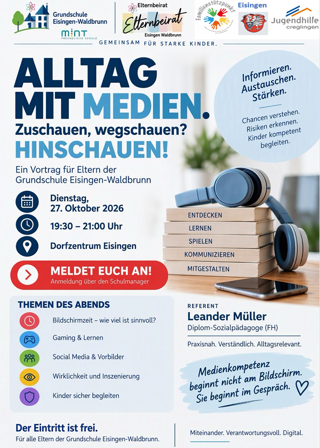 Veranstaltungsplakat für Elternabend zum Thema Medien
