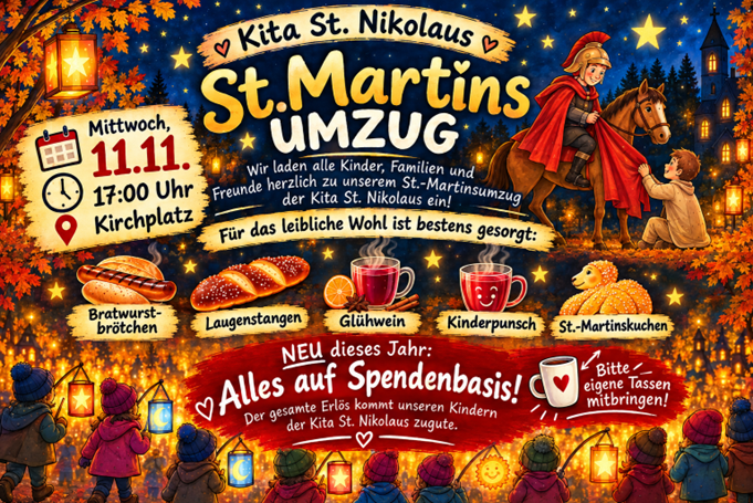 Kinder mit Laternen und St. Martin auf dem Pferd