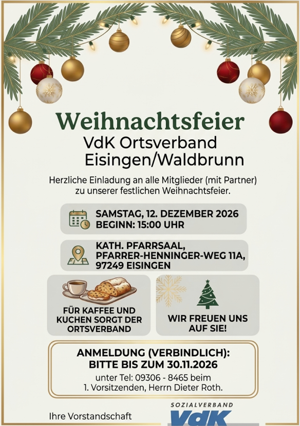 Veranstaltungsplakat für die Weihnachtsfeier des VdK